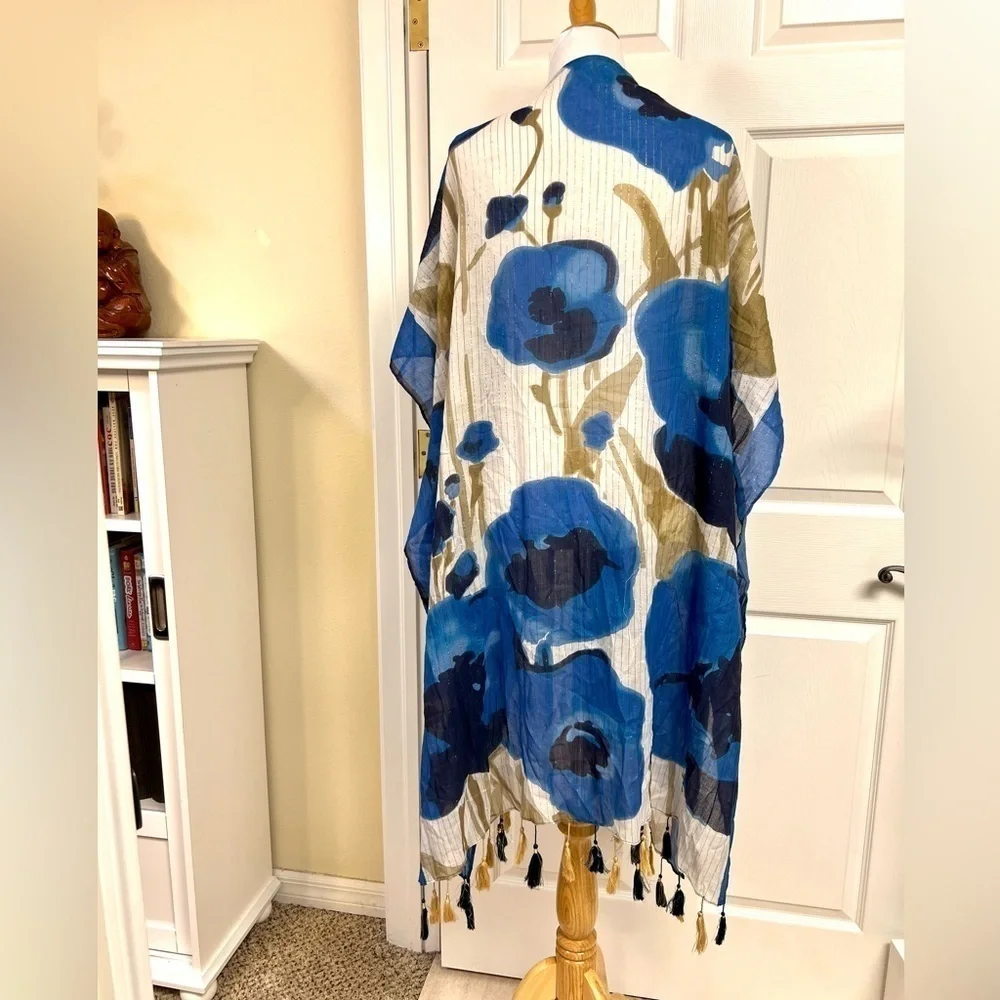 Aratta Silent Journey Kimono Duster Women One Size Floral Boho Tassel Open Front